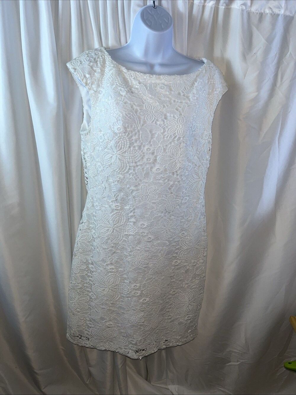 Ann Klein Women’s White Ivory Lace Sheath Dress Size L Angel Formal Elegance